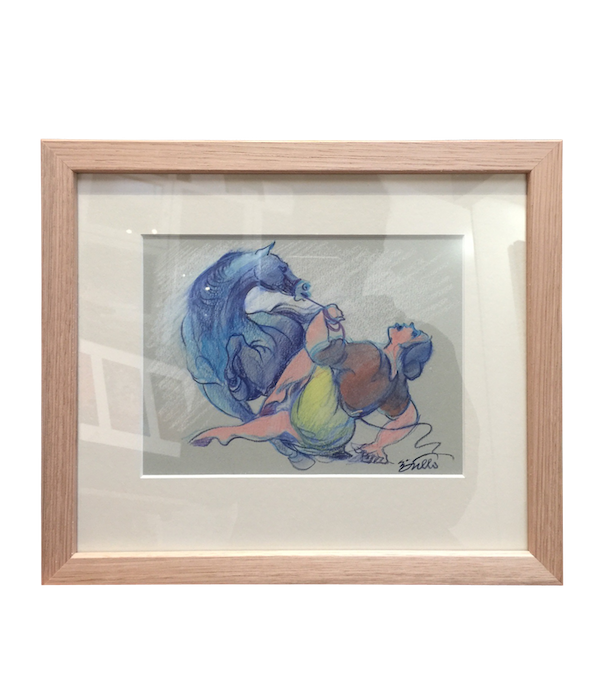A pastel drawing framed in a Tasmanian oak frame with a mat board surround.