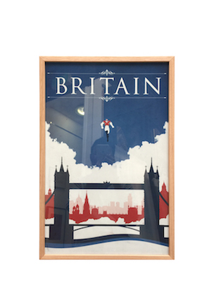 A travel poster framed in a Tasmanian oak box frame with museum glass.