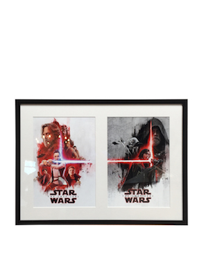 2 Star Wars prints, printed by Mahoneys and framed in a black timber frame with a mat board surround for the 2017 movie launch.