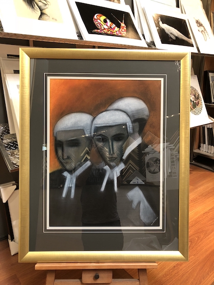 A Robert Dickerson pastel artwork framed in a gold frame with triple mat boards and UV glass.