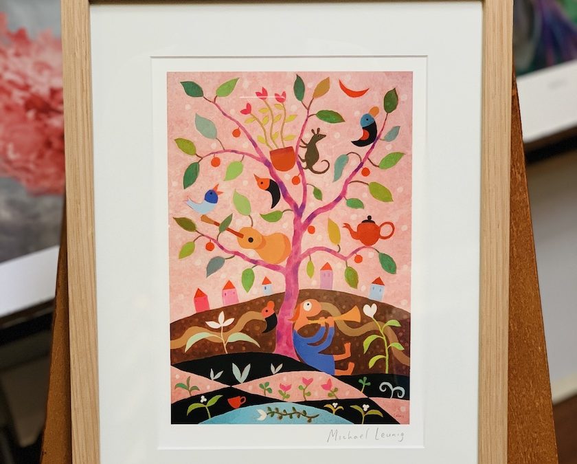 A Michael Leunig print framed in a Tasmanian oak frame with mat board surround and glass.